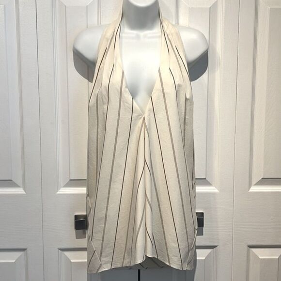 Banana Republic Cream/ Brown Striped Halter‎ Backless Top Size M Nwt - Picture 1 of 14